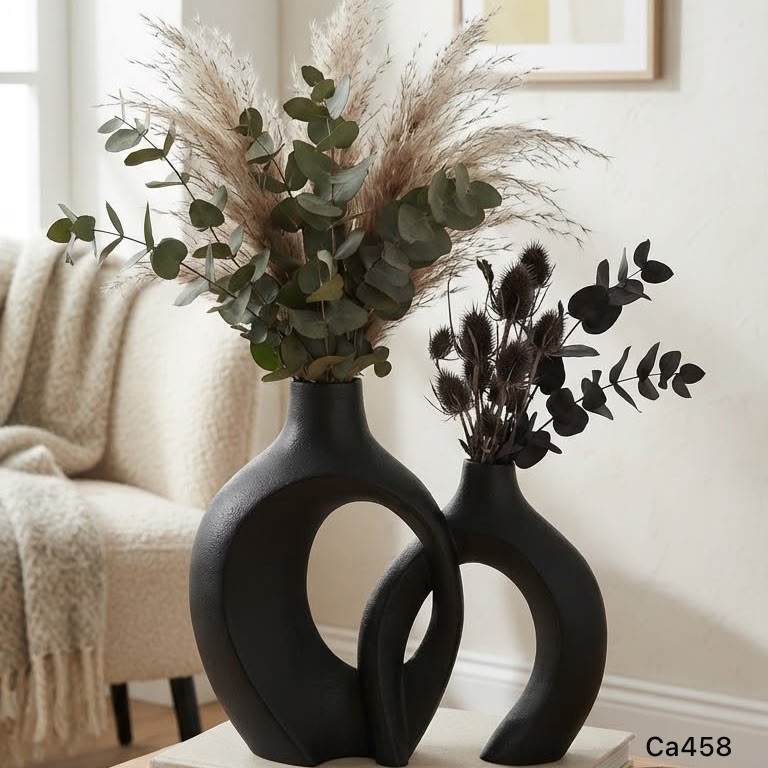 Set dos jarrones union negro ceramica 13,8cm* 17,6cm - 16,2cm* 21,5cm